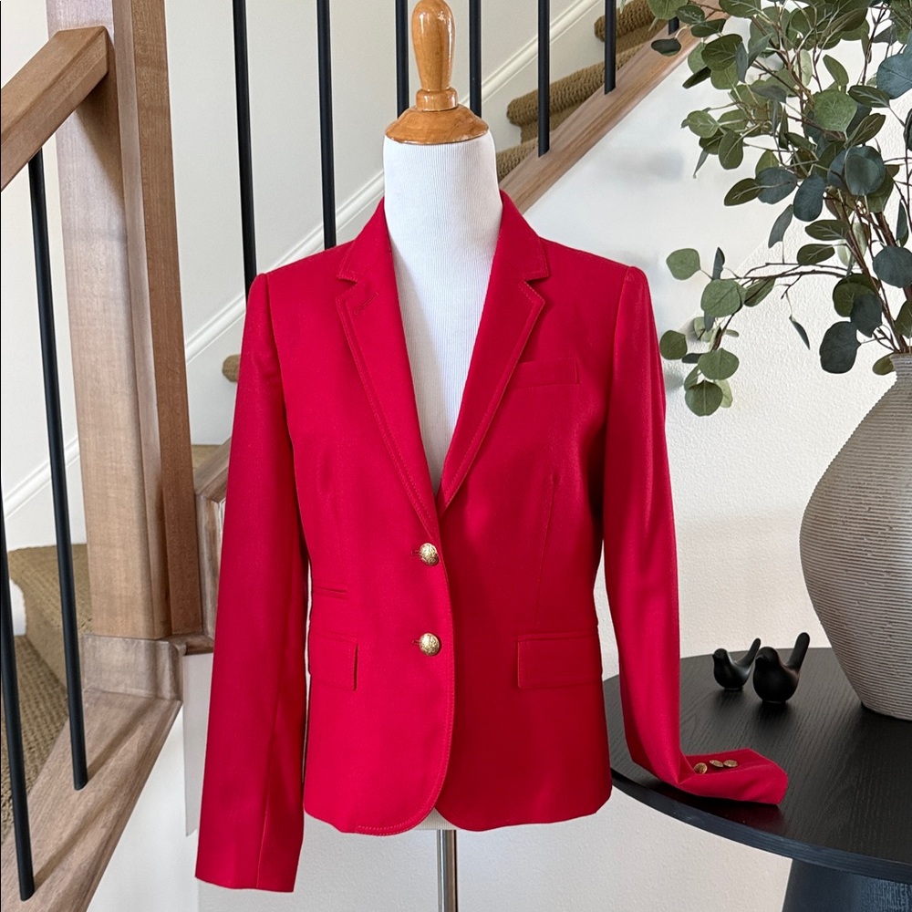 J. Crew Women's Tomato Red Wool Blazer with Gold Buttons Sz 2